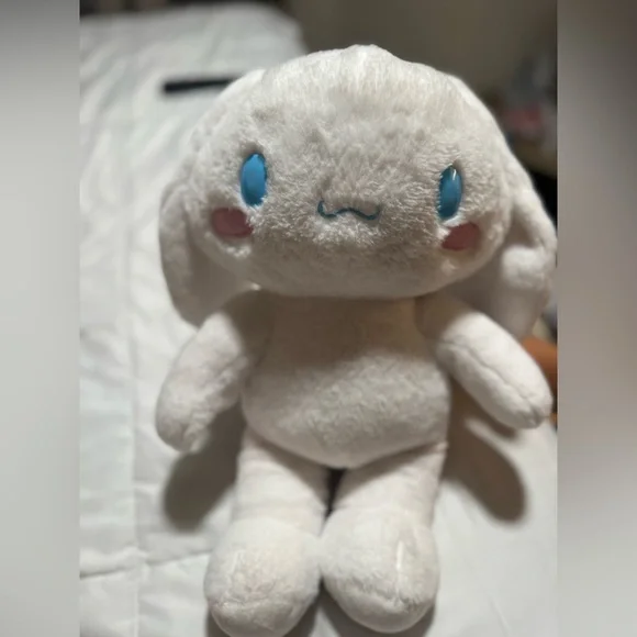 Cute White Plush Bunny with Blue Eyes - Picture 2 of 2